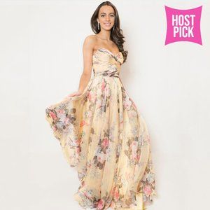 Sherri Hill 52872 Yellow Floral Print Chiffon Gown